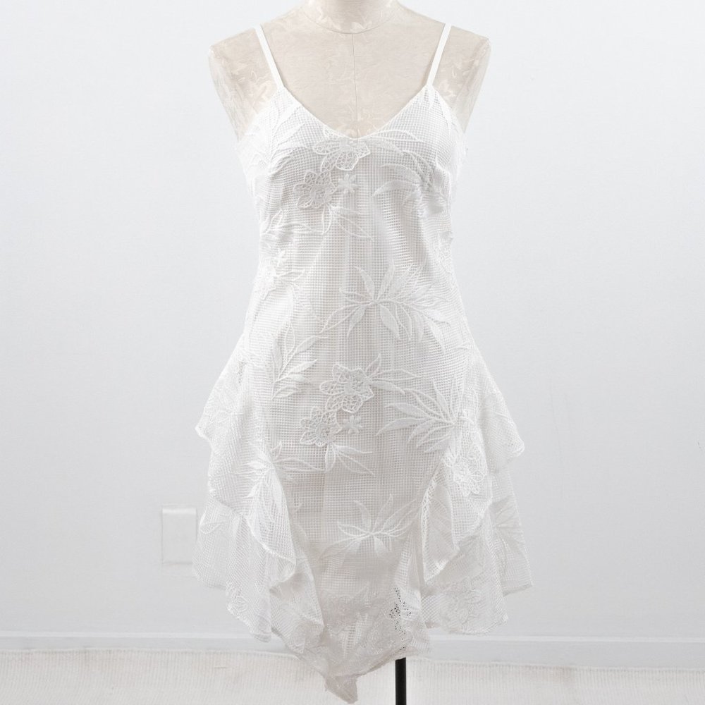 Parker XS Mesh Floral Asymmetric Mini Dress White - Picture 4 of 13